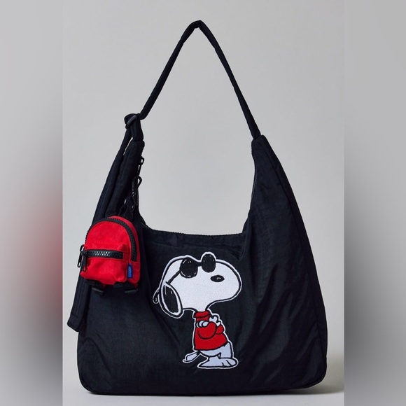BAGGU Handbags - BAGGU X PEANUTS SNOOPY Joe Cool Black Embroidered Shoulder Bag NEW